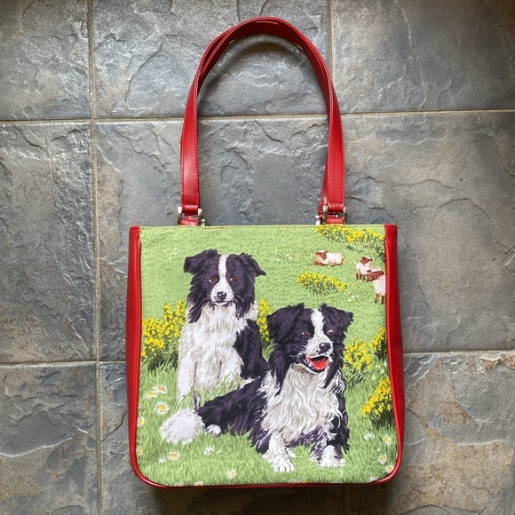 Vintage Y2K Isabella Fiore Border Collie Purse w. Red Leather & Sequins - Picture 10 of 14